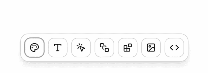 Animated product creation toolbar